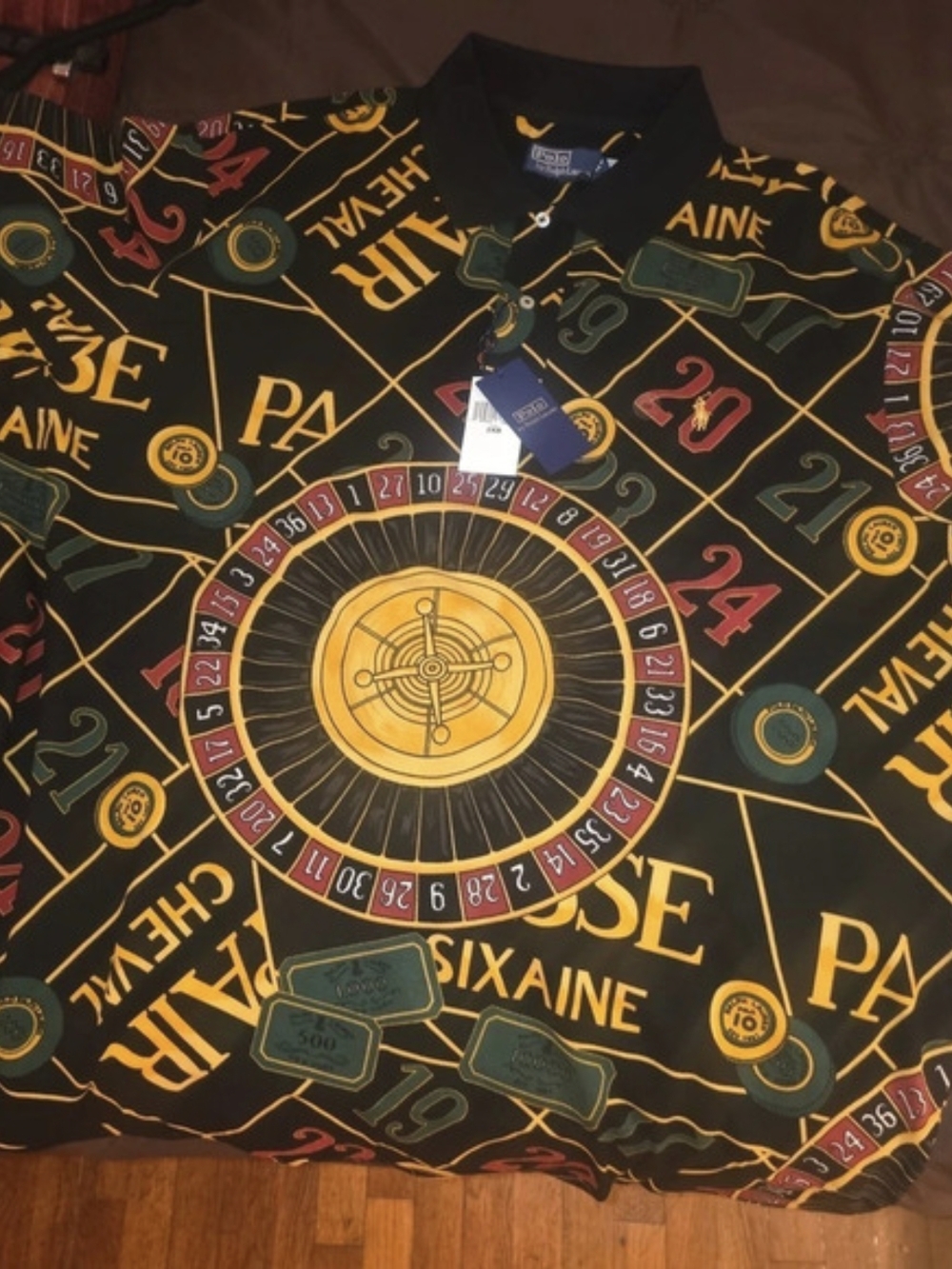 Polo Ralph Lauren Roulette Print Polo Shirt Black & Gold 2XB